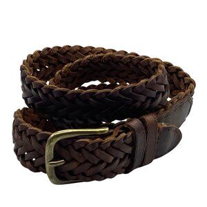 Vintage‎ Braided Leather Belt With Brass Buckle Oil Tanned Cowhide Medium Boho